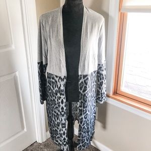 Half Leopard Open Front Cardigan